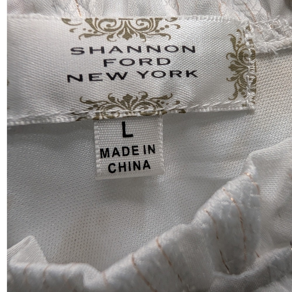 Shannon Ford New York Blouse White Ruffle Neck Puff Sleeve Textured - Large - Picture 4 of 7